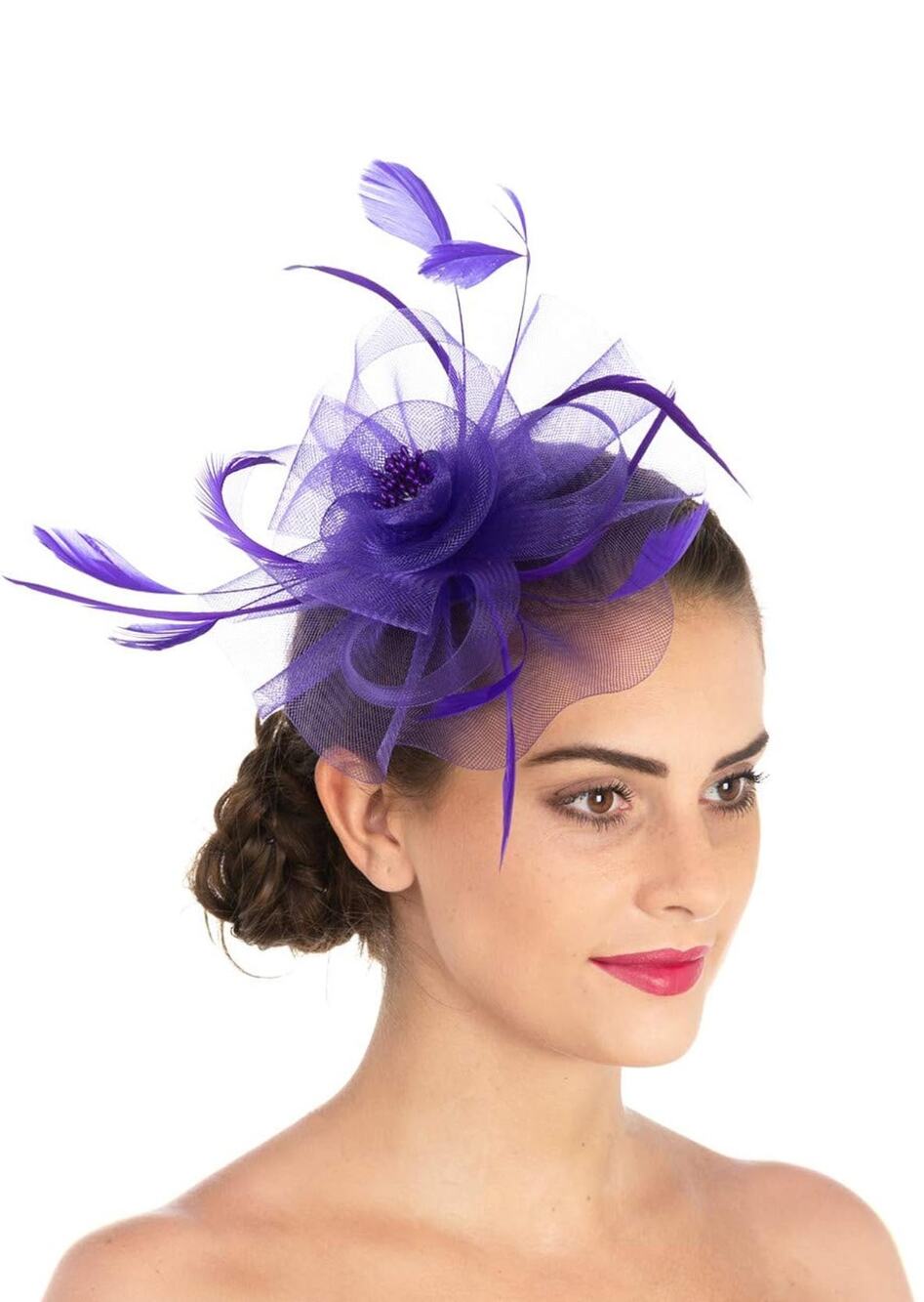 Flower Feather Hair Fascinator on Headband Wedding, Party Purple New